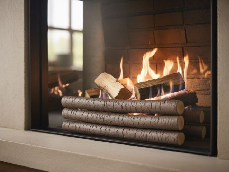 kominek z brykietem pionowodremet