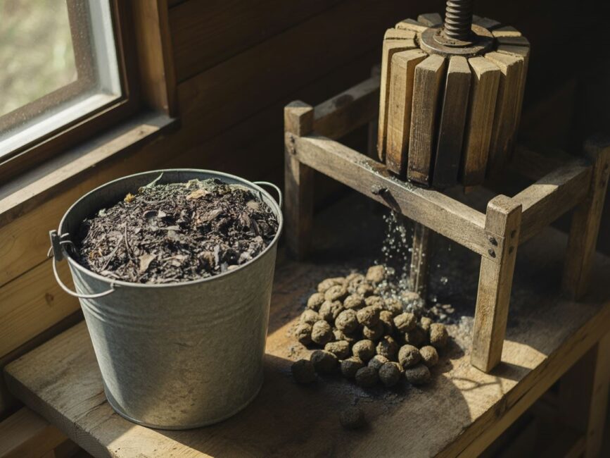 mieszanka liście papier trociny