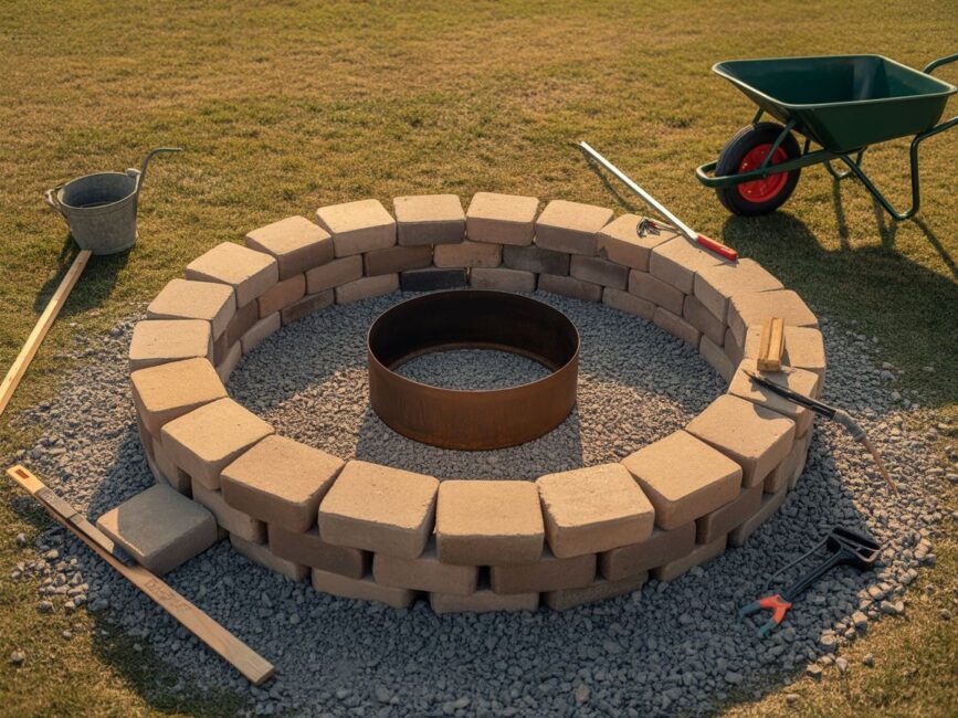 okrągłe palenisko z kostki