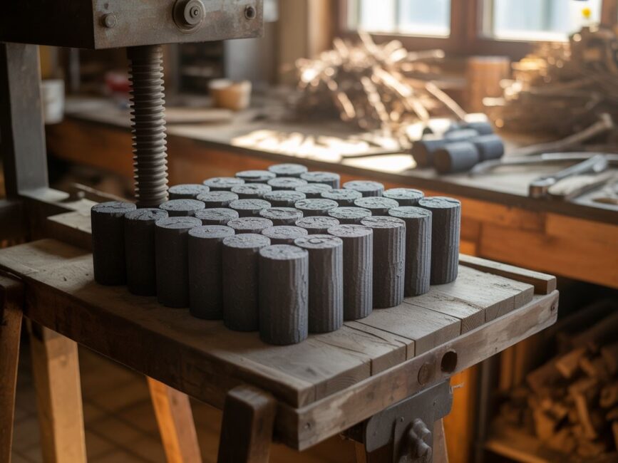 prasowanie brykietu ręczną prasą