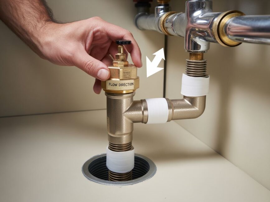 strzałka kierunku przepływu na zaworze